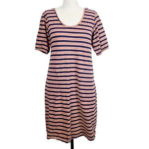Pact T-Shirt Dress S Blue‎ Striped 100% Organic Cotton Twist Back Knee Length